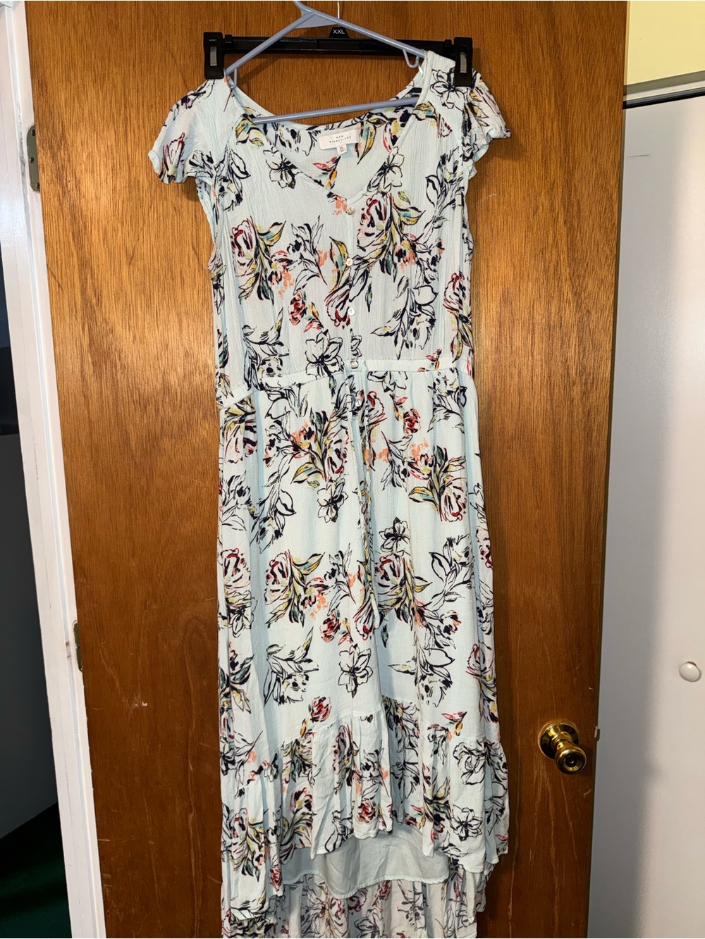 new directions Mint Floral High-Low Dress with V-Neck
